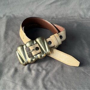 Vintage 80s Jeff Deegan Designs Tan & Cream Lizard Women’s S brass buckle belt